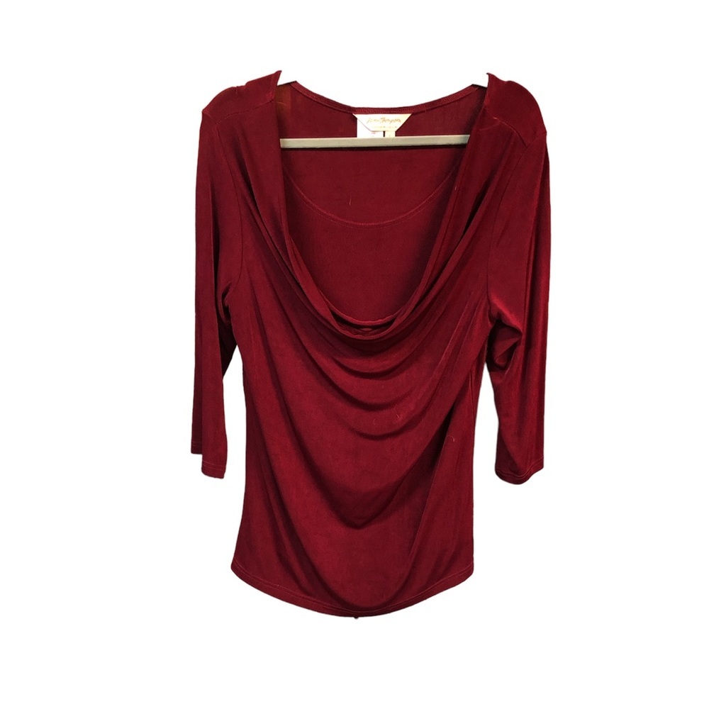 Norm Thompson Women’s Dressy Burgundy Pullover Top Front Drape Cowl